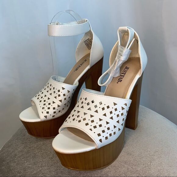JUSTFAB Higher Now White Laser Cutout platform sandals Sz 7 NWOB - Picture 5 of 12
